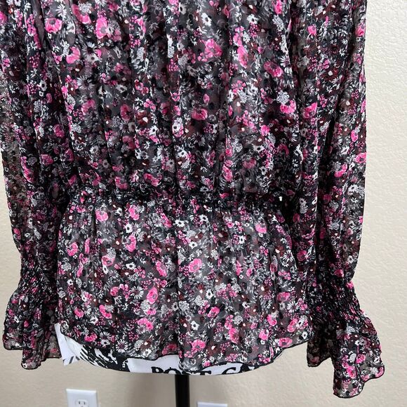 Zara black blouse Floral print Long sleeve peplum top boho romantic size M - Picture 9 of 13